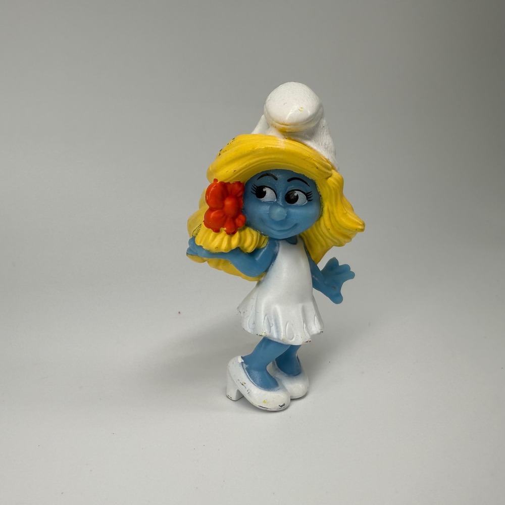 Smurf Smurfette Toy‎ Figure 2011 Peyo Made for McDonalds Red Flower White Dress